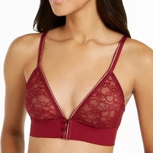 INC Women's Lace with Buttons Bralette In Cherry Pie Red with gold shimmer XL